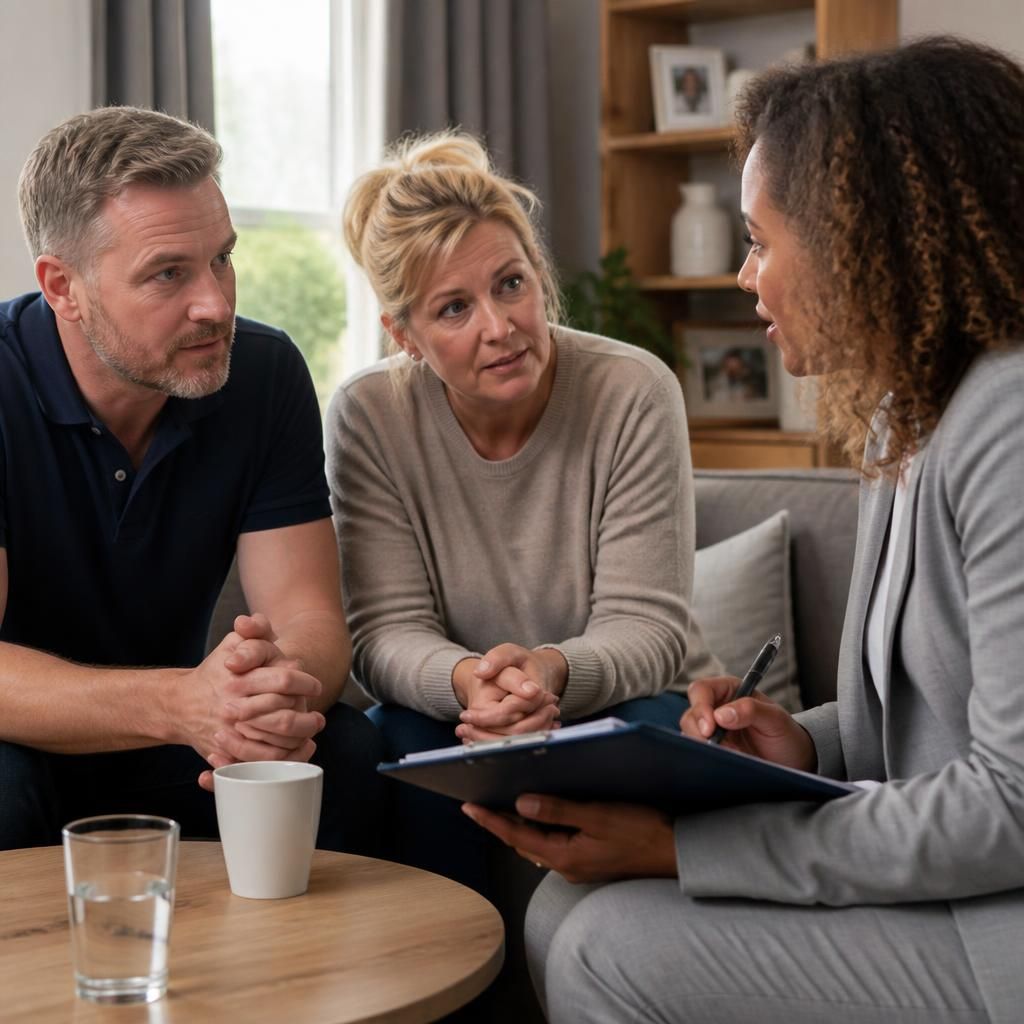 Foster carer discussing a child's care needs with a social worker