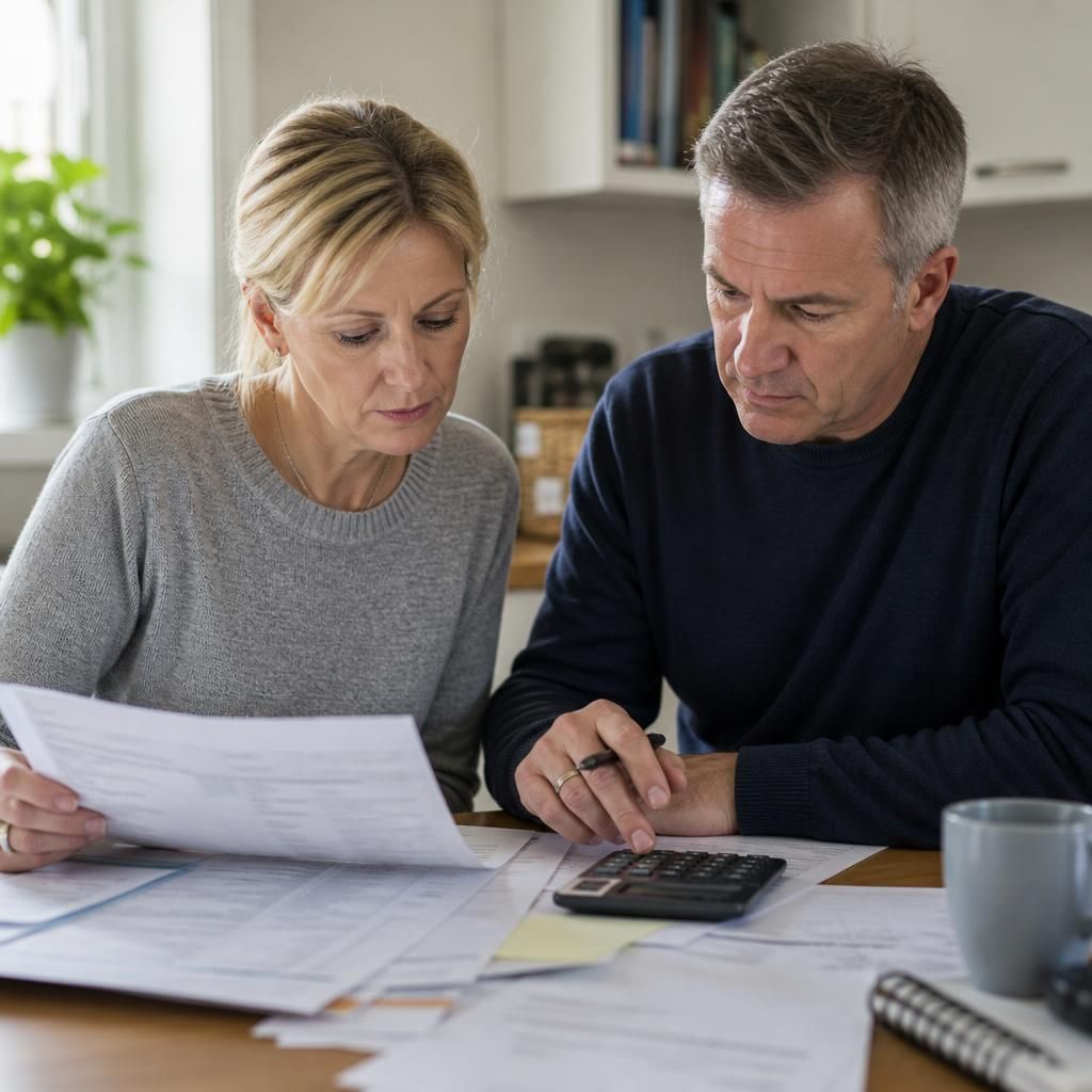 Foster carer reviewing household budget papers with a calculator