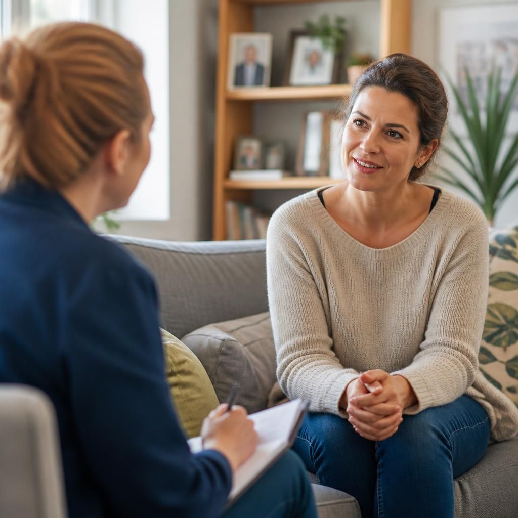 Single foster carer discussing fostering with a social worker at home