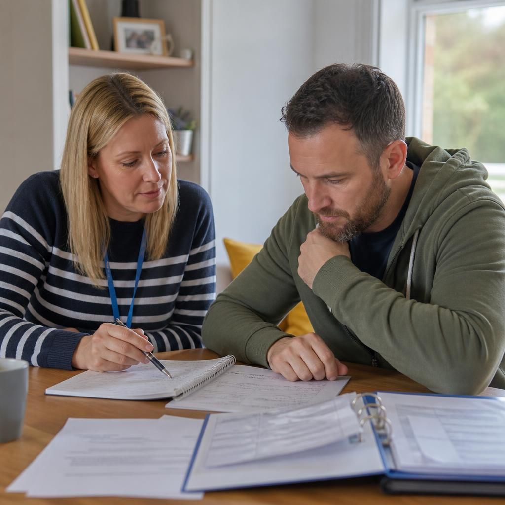 Applicant reviewing training records and work experience notes with an assessor