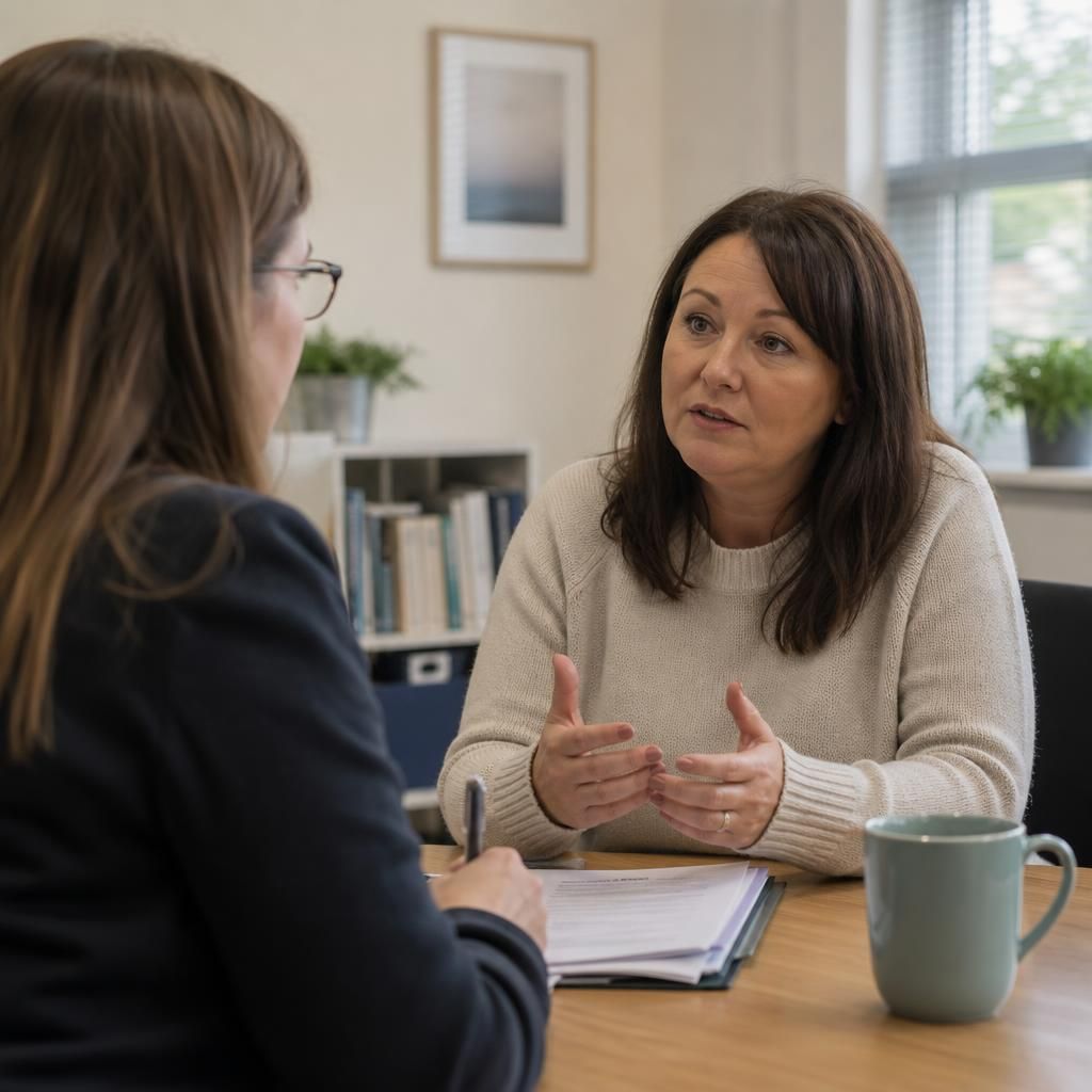 Foster carer speaking with a professional about placement support