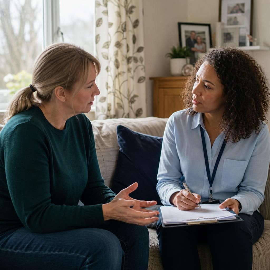 Foster carer and social worker discussing a child’s placement review