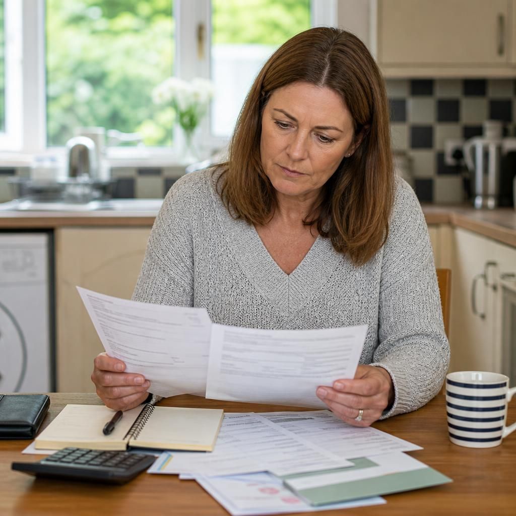 Foster carer reviewing council tax information at a kitchen table