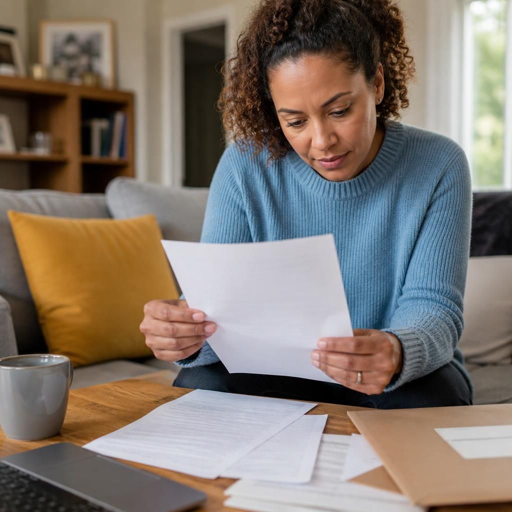 Prospective foster carer reviewing a tenancy agreement at home