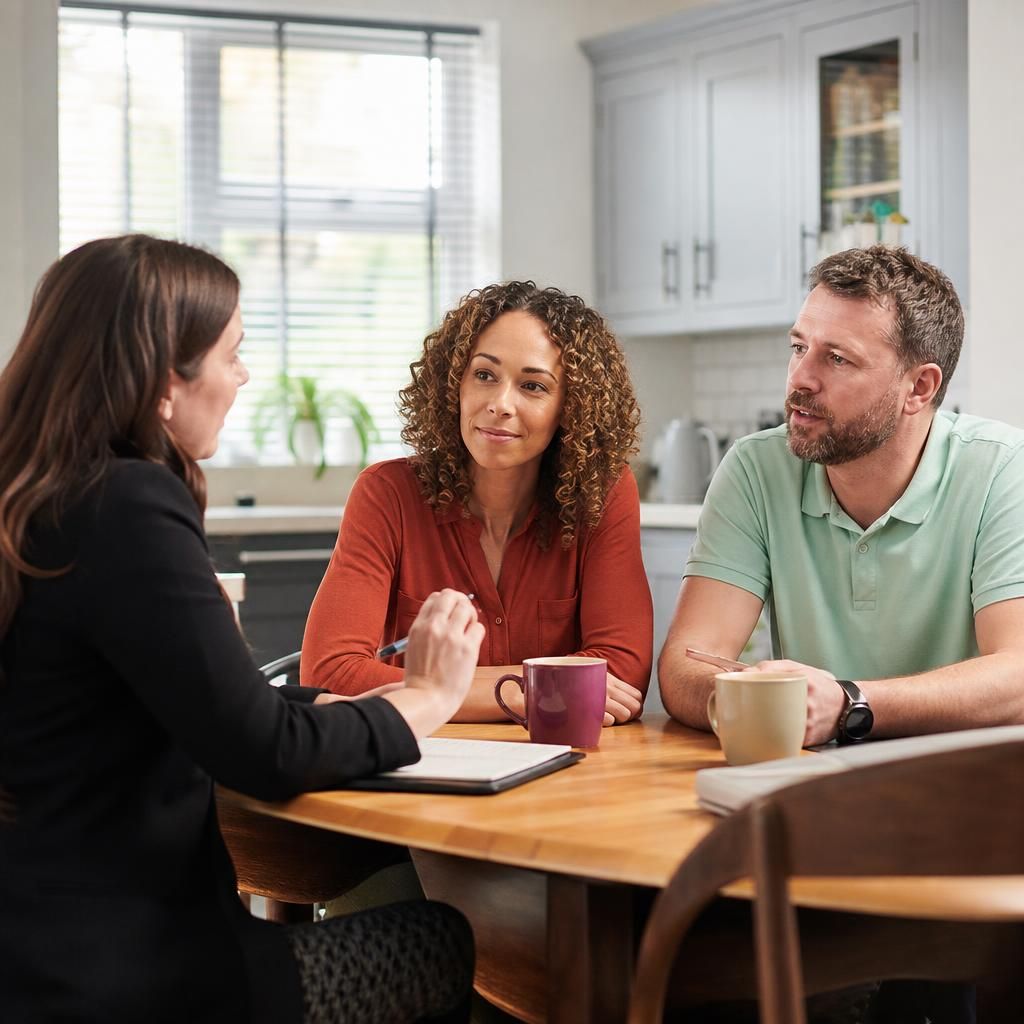 Foster carers taking part in a training discussion with a social worker
