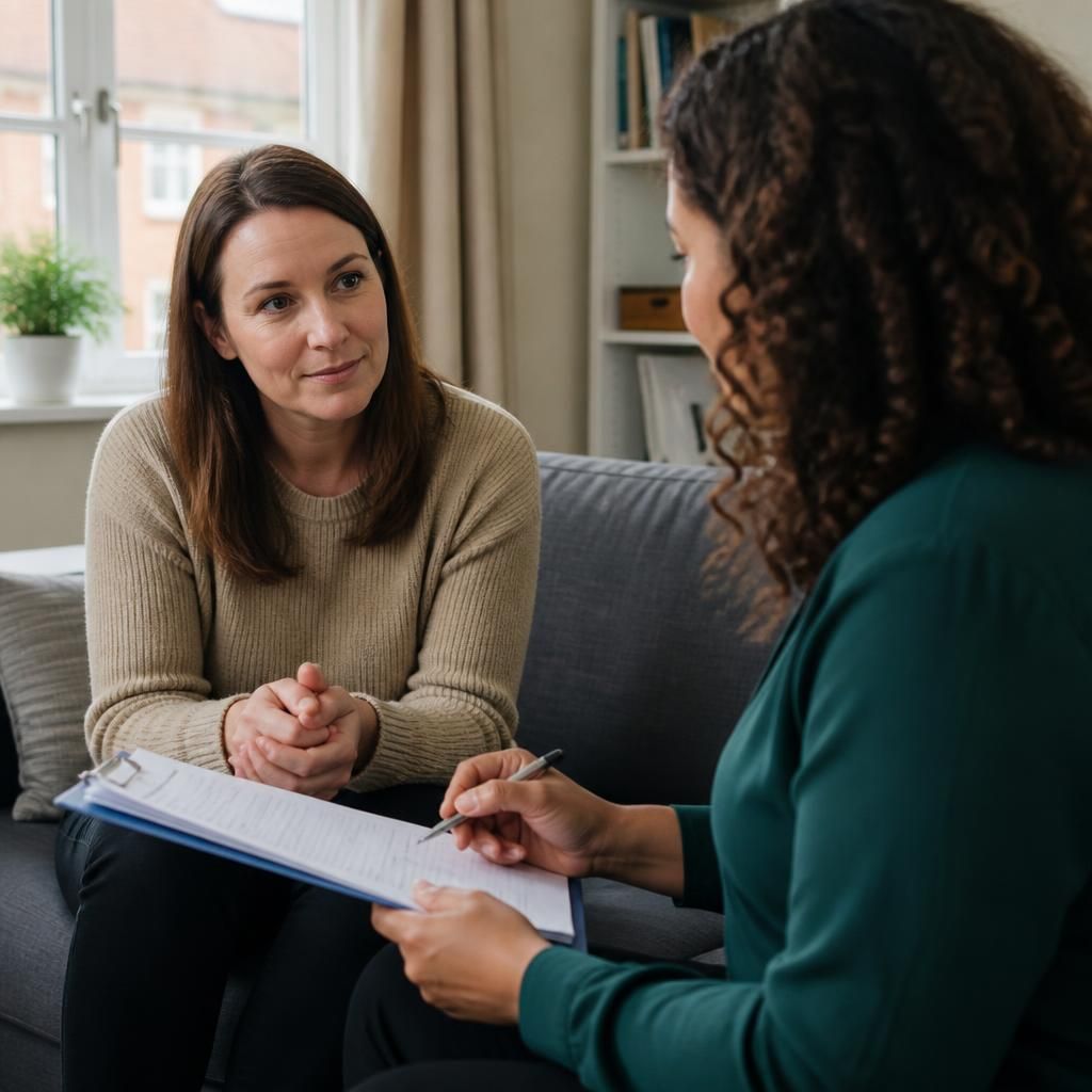 Foster carer discussing an application with a social worker