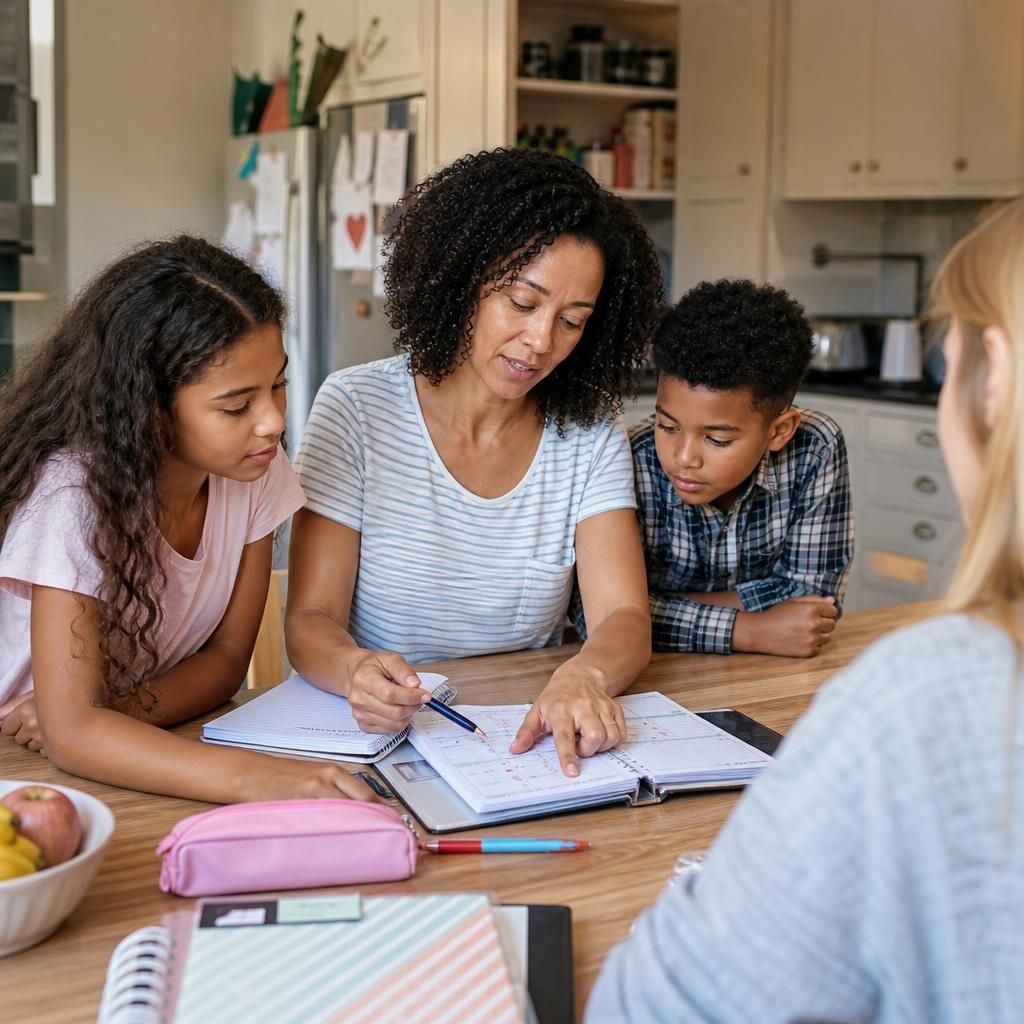Foster carer organising family activities