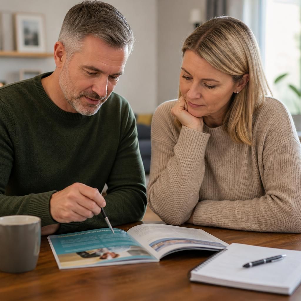 Foster carers reviewing training materials together at a table
