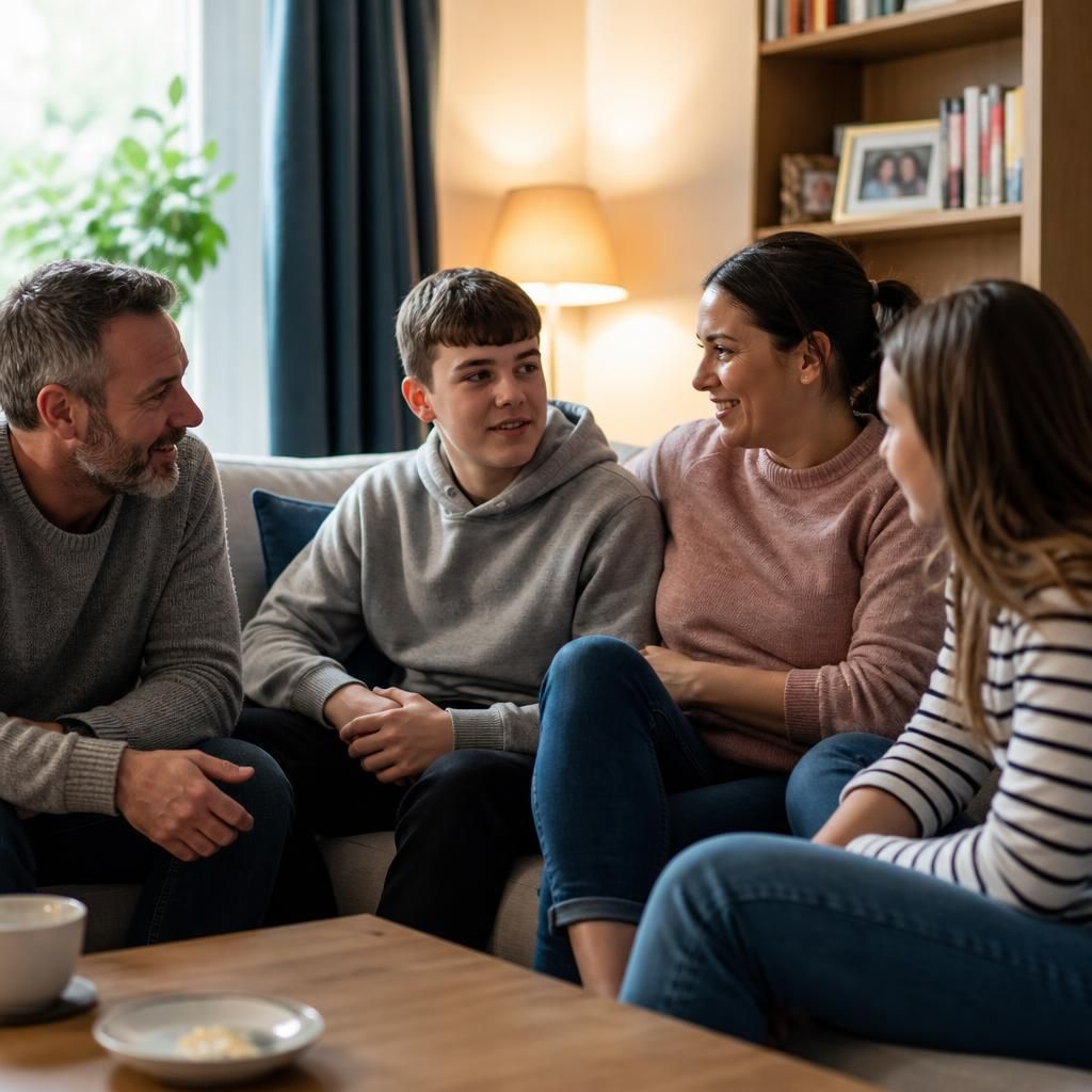 Family members spending time together in a calm home environment