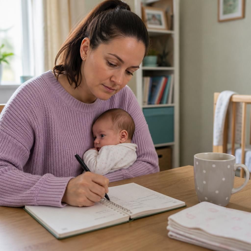 Foster carer recording observations about an infant’s routine