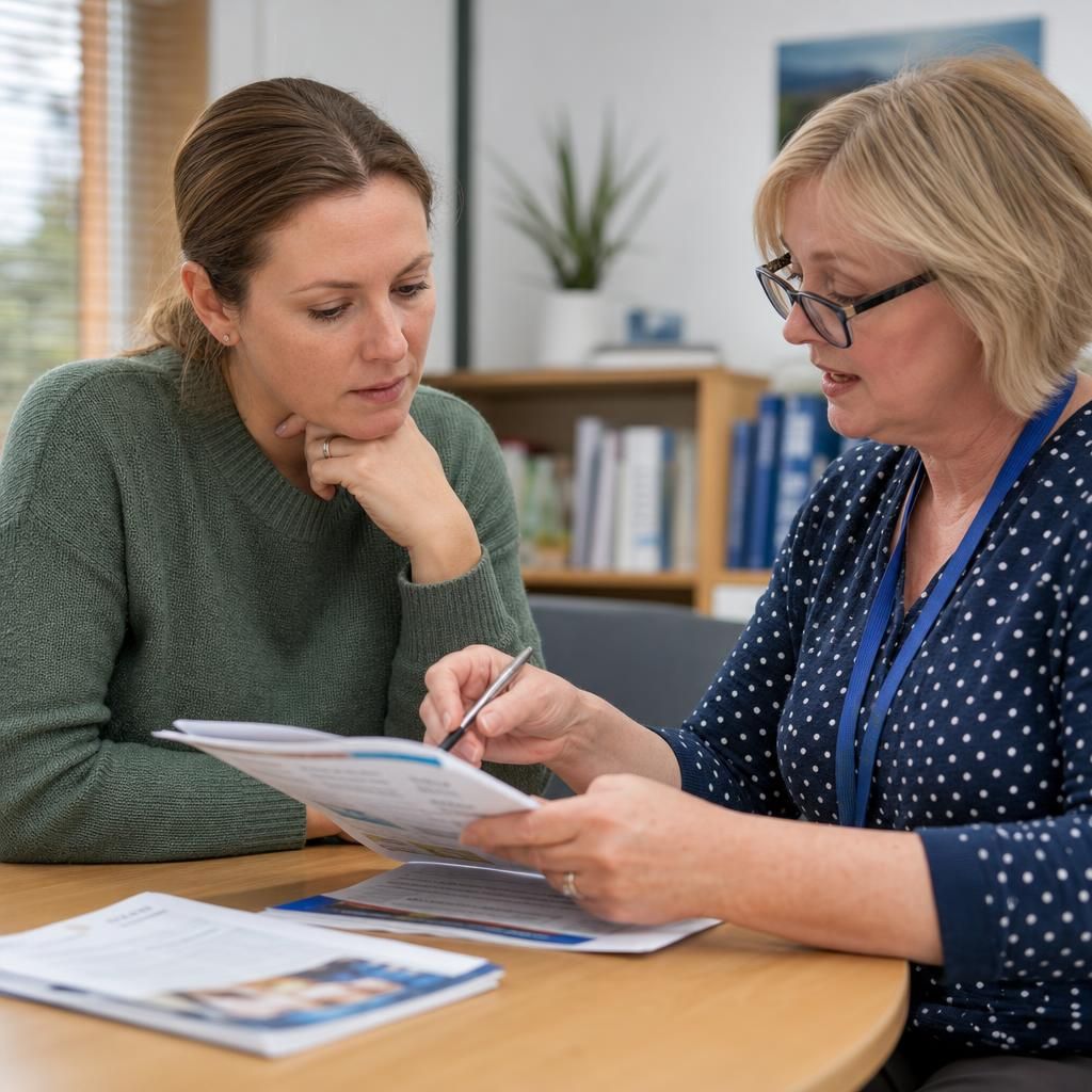 Foster carer reviewing fostering tax information with a guidance adviser