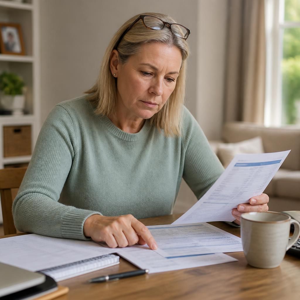 Foster carer reviewing a payment statement and placement dates at a desk