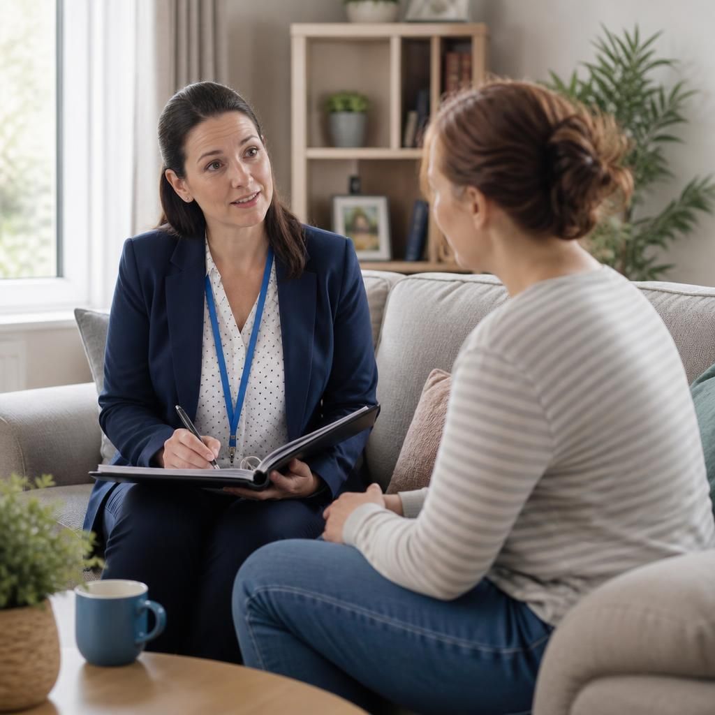 Single applicant speaking with an independent fostering assessor at home