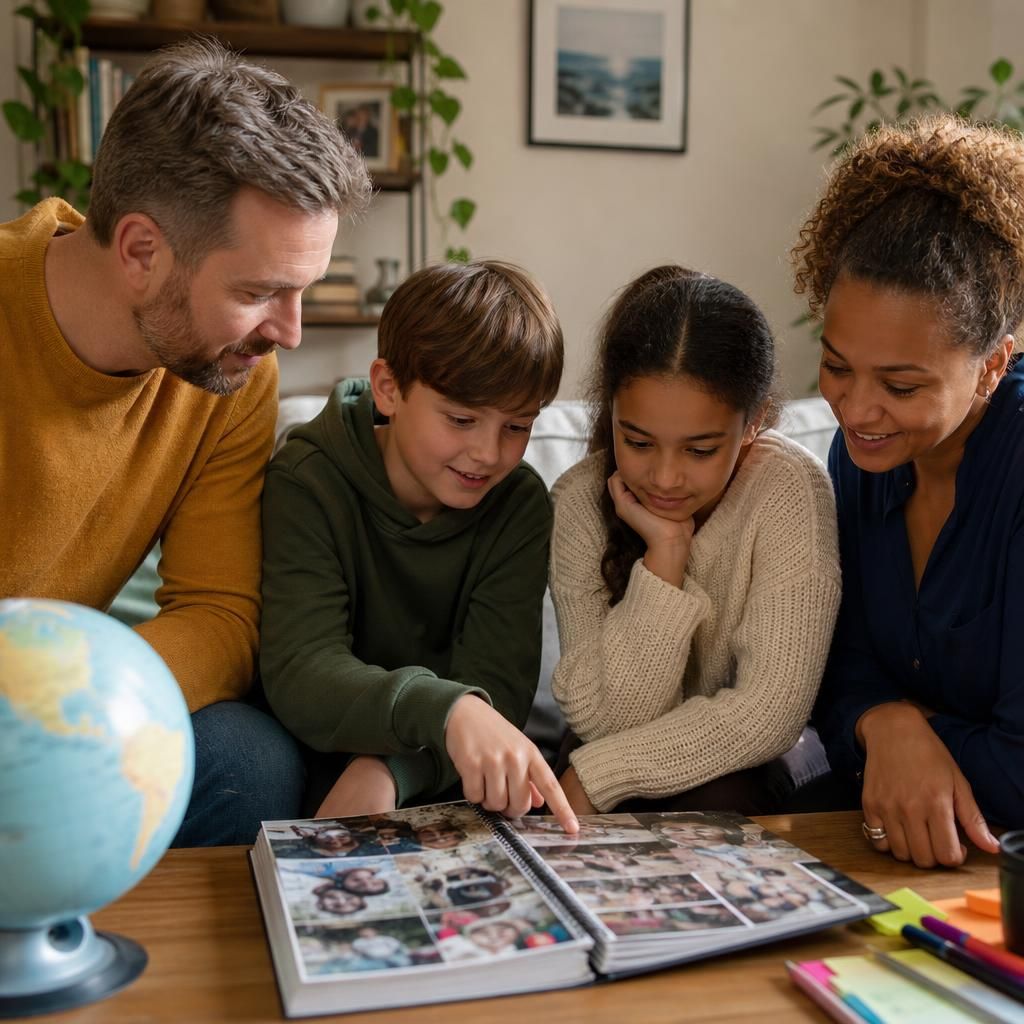 Family learning about different experiences and backgrounds
