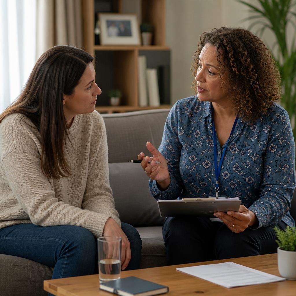 Foster carer speaking with a supervising social worker about placement arrangements