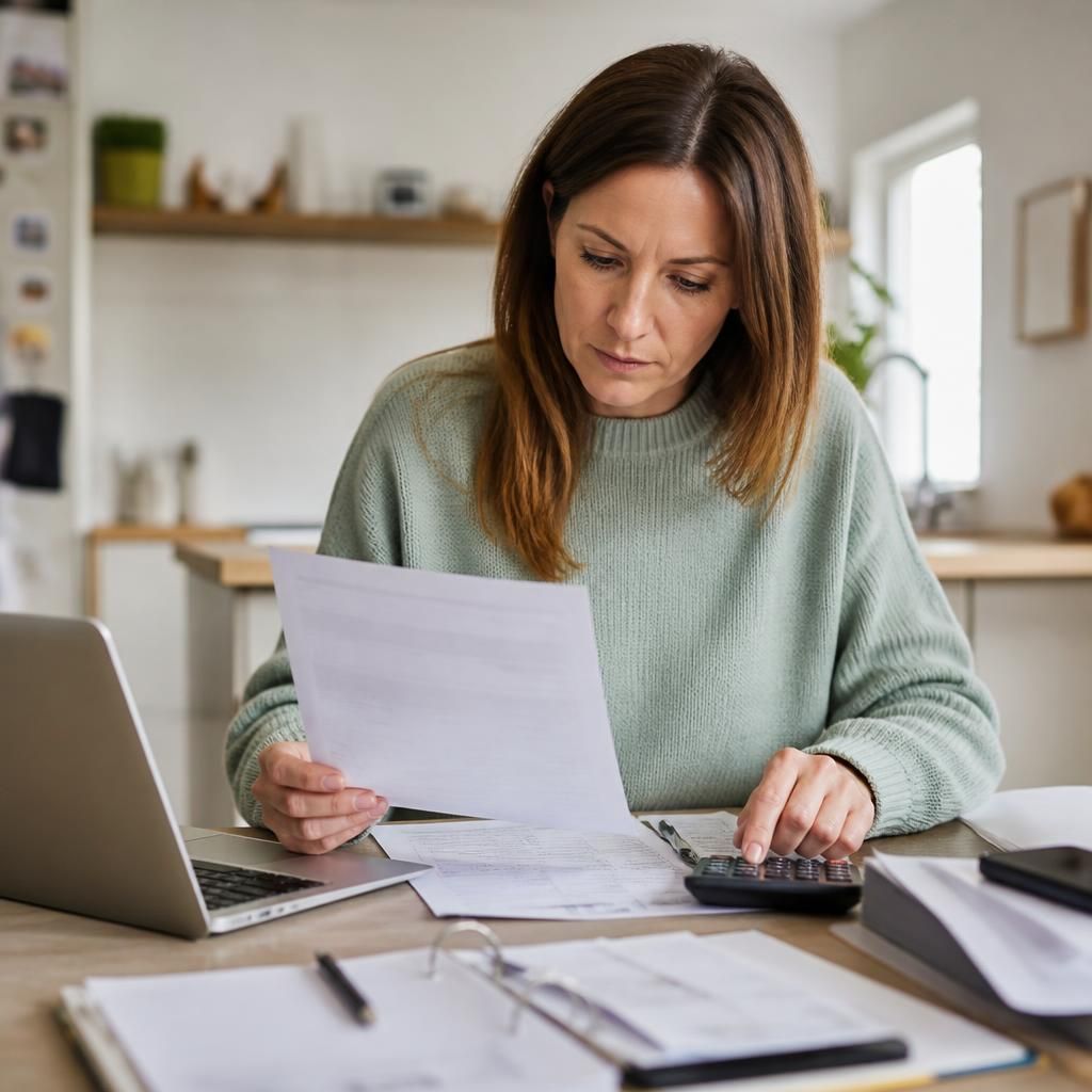 Foster carer reviewing fostering payment records and household documents