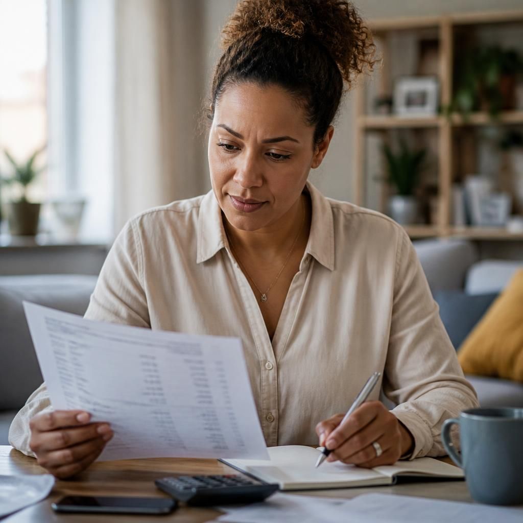 Foster carer reviewing an allowance payment statement at home