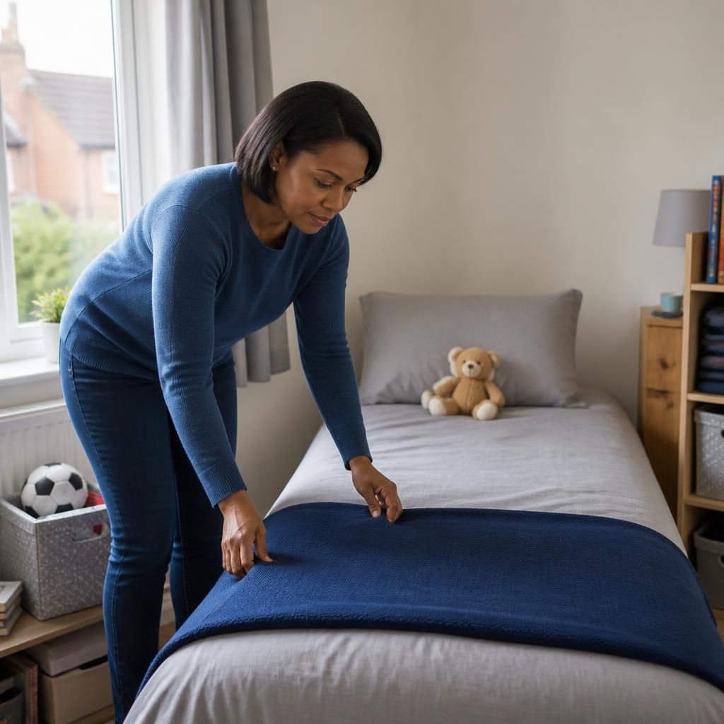 Foster carer preparing a spare bedroom for a child arriving at short notice