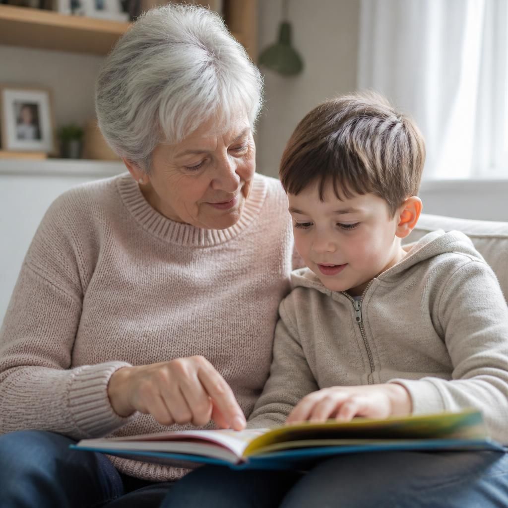 Grandparent caring for a child at home