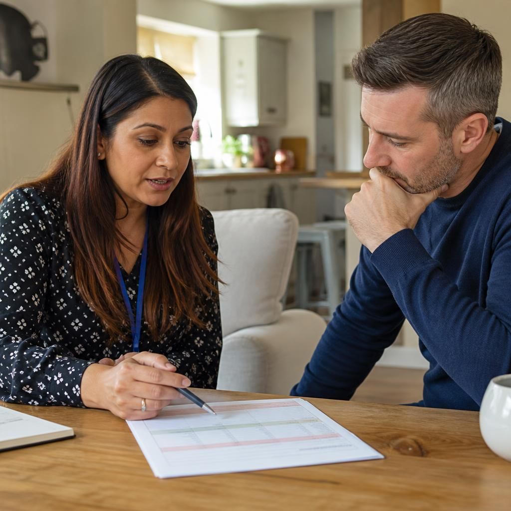 Foster carer reviewing a child’s care plan with a supervising professional
