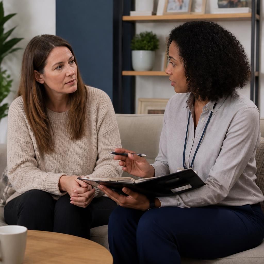 Foster carer discussing respite arrangements with a social worker