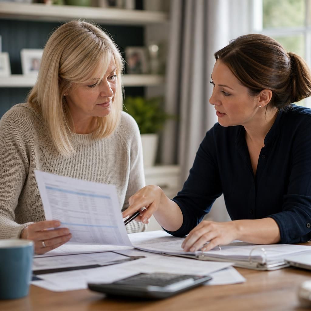 Foster carer reviewing placement payment documents with an adviser