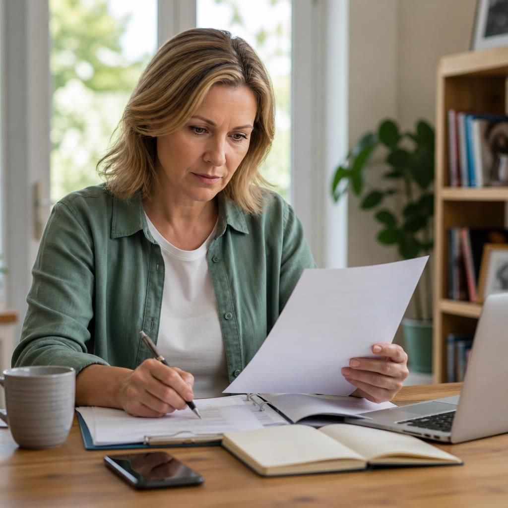 Foster carer reviewing a written fostering agreement and payment terms