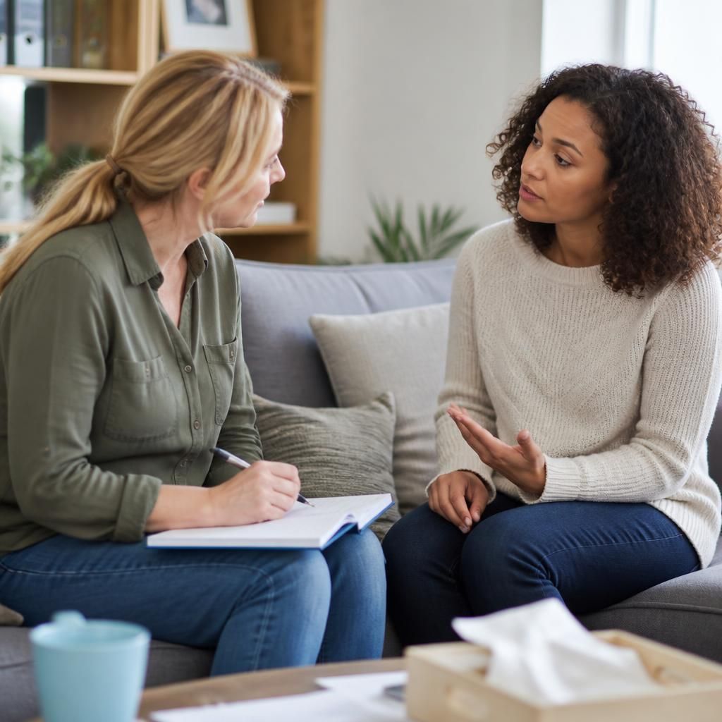 Foster carer discussing notes with a trainer during a preparation session