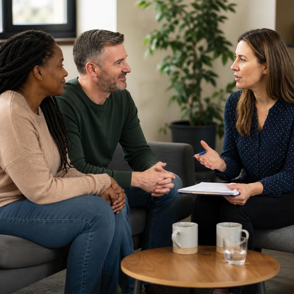 Foster carers taking part in a training session with a social worker