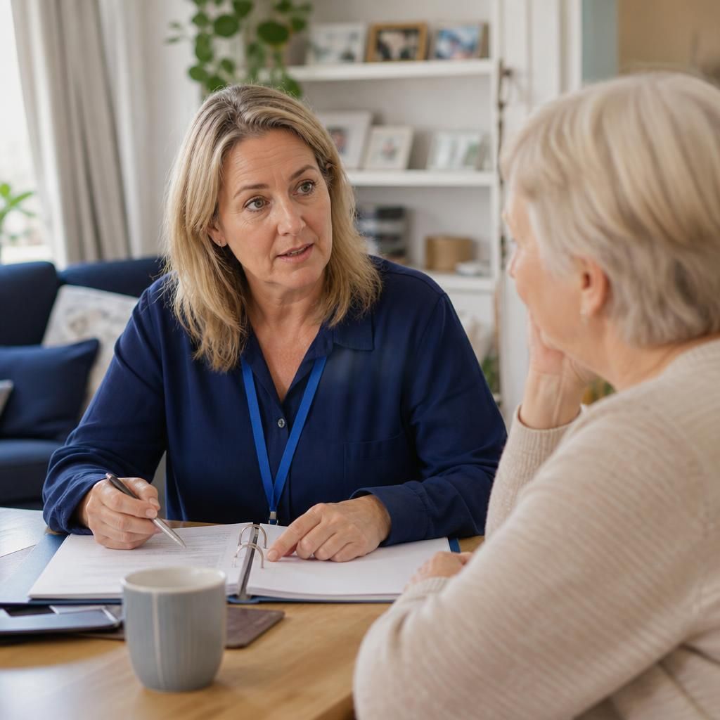 Social worker discussing placement costs with a kinship carer