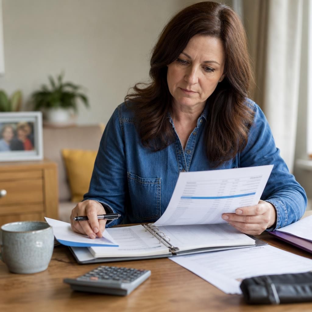 Foster carer reviewing a payment statement and placement records at home