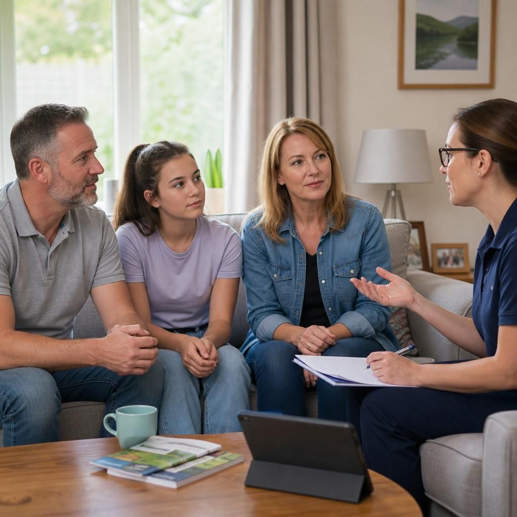 Household members discussing fostering with a training adviser