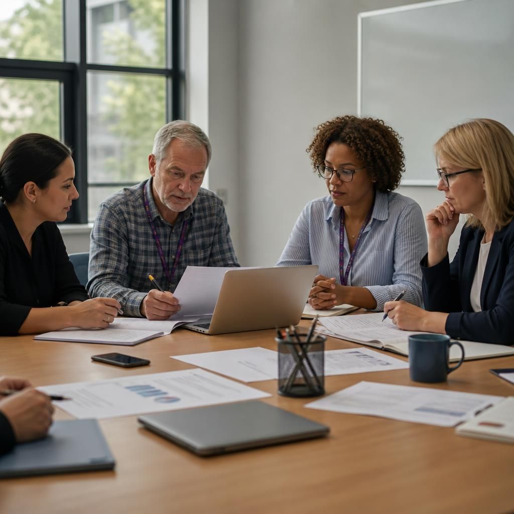 Fostering panel members reviewing an assessment report around a meeting table