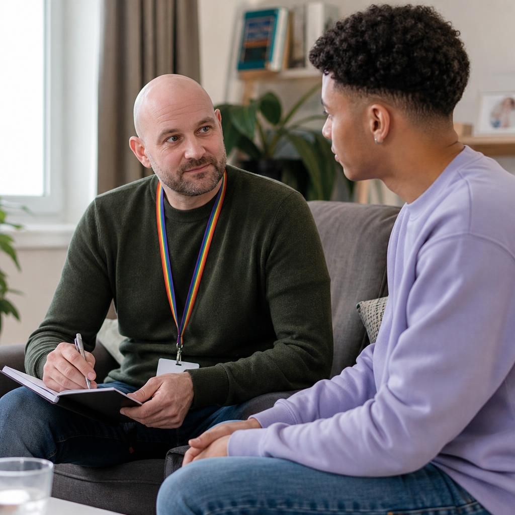 Foster carer and social worker discussing a young person's care plan