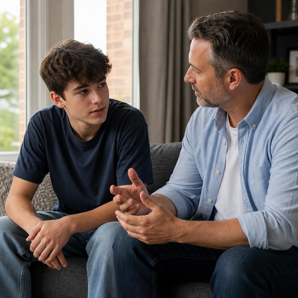 Young person speaking privately with a supportive adult