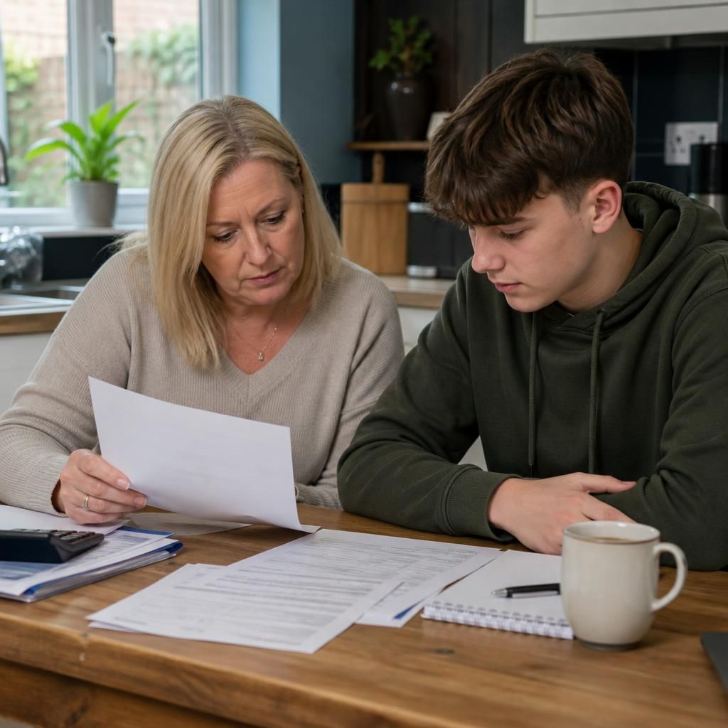 Special guardian reviewing financial support paperwork with a young person
