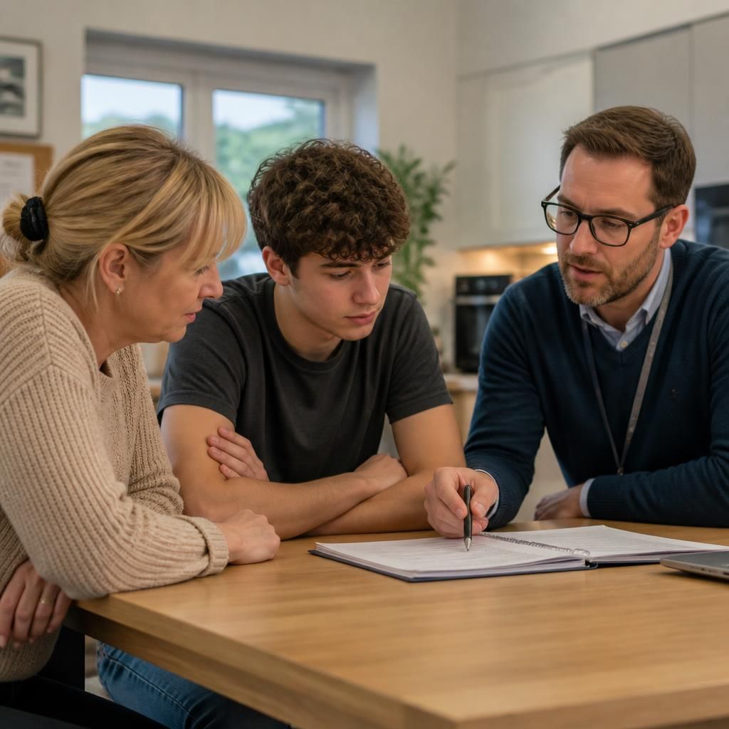 Host and young person reviewing a written support plan with a professional