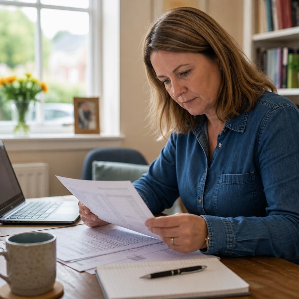 Foster carer reviewing placement dates and payment records at a desk