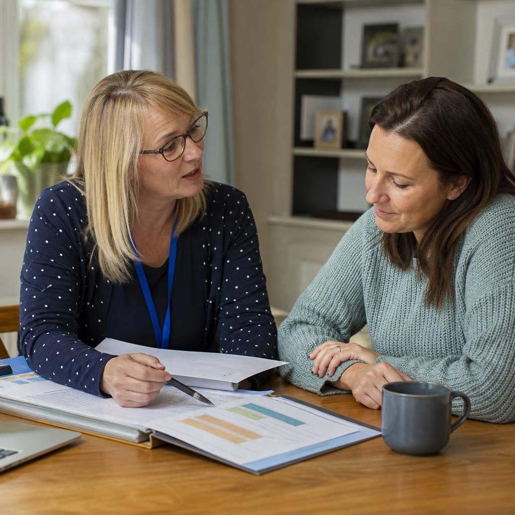 Foster carer reviewing placement payment information with a social worker