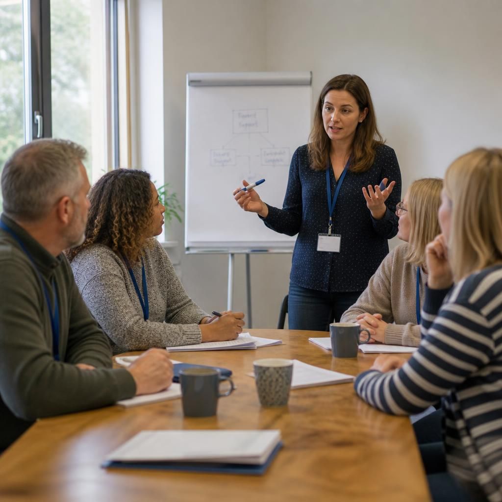 Foster carers taking part in a therapeutic fostering training session