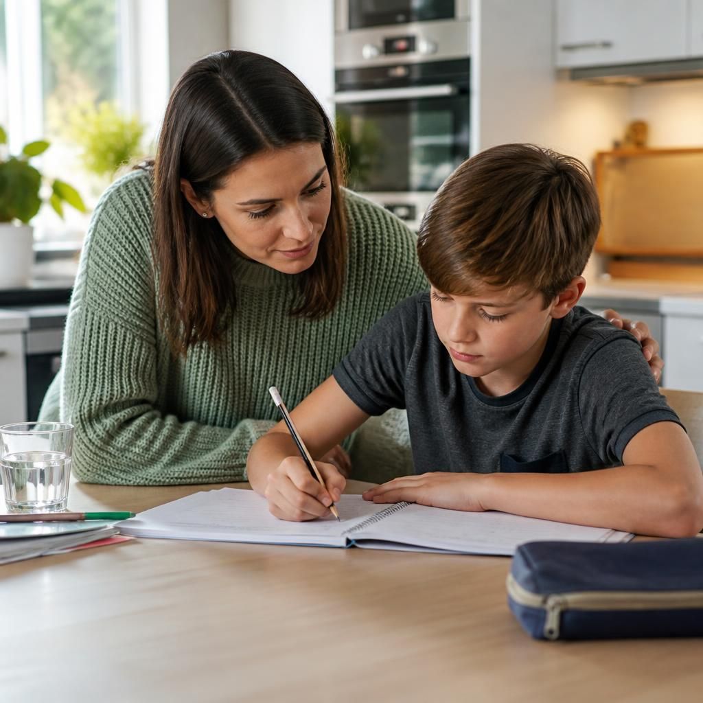 Carer helping a child with a daily routine at home