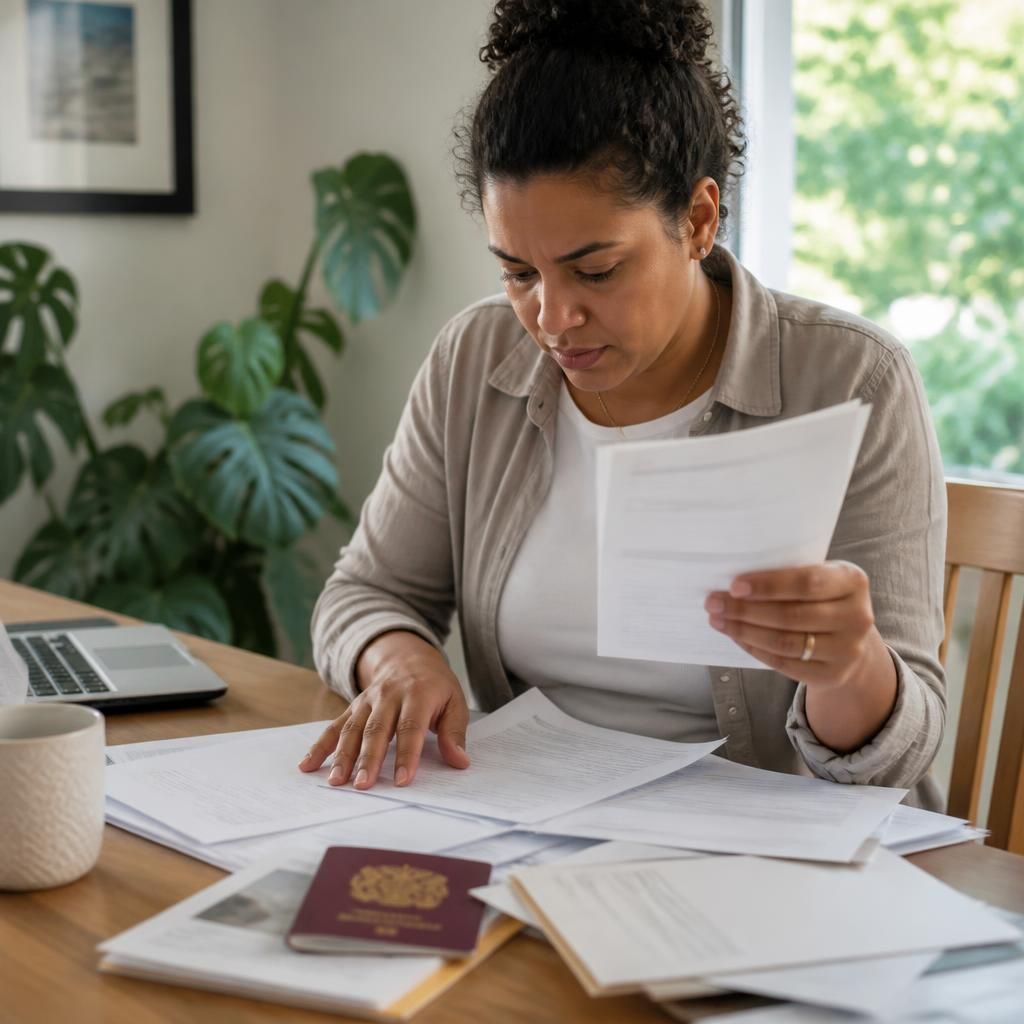 Applicant organising identity documents and paperwork for a fostering assessment