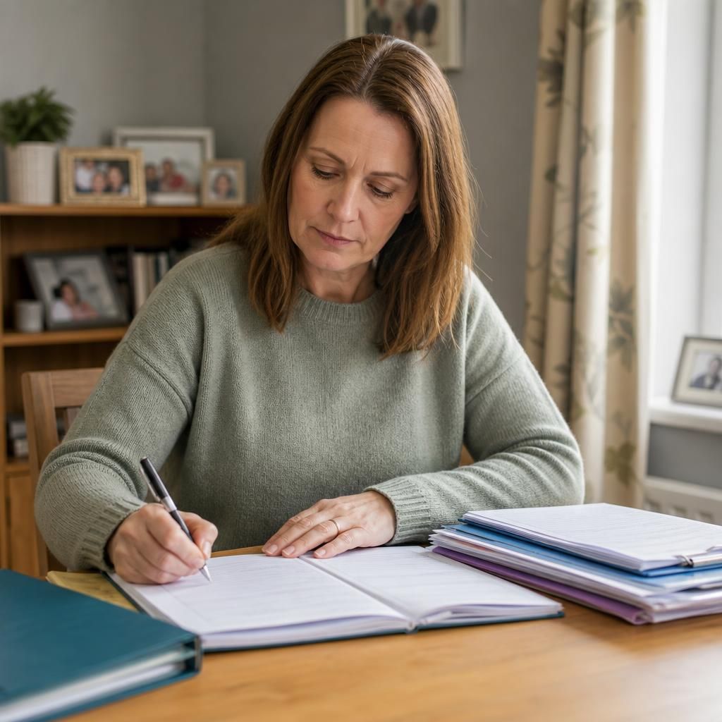 Kinship foster carer writing notes in a child’s care record