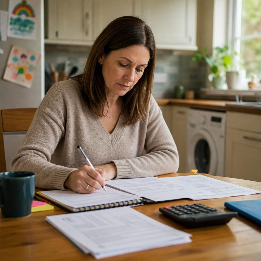 Adult completing fostering assessment paperwork at a kitchen table