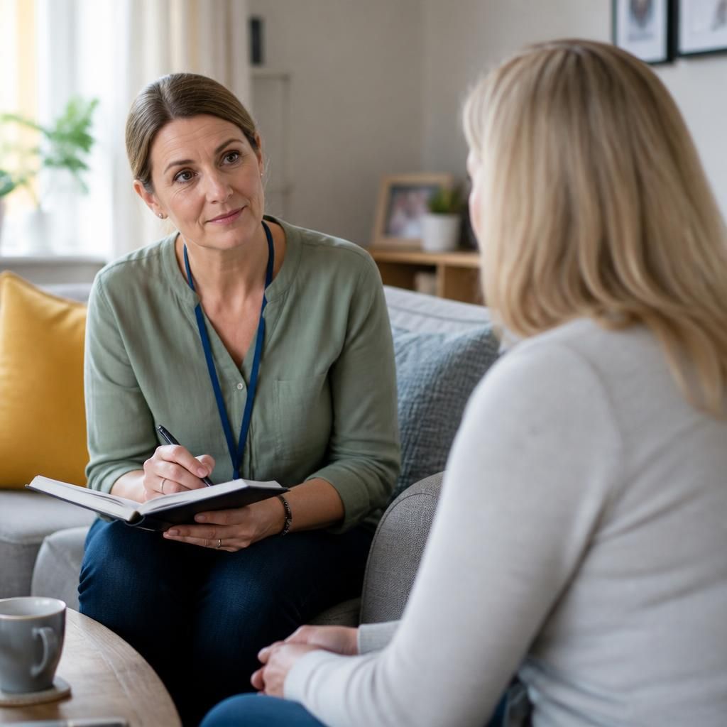 Single foster carer meeting with a supervising social worker