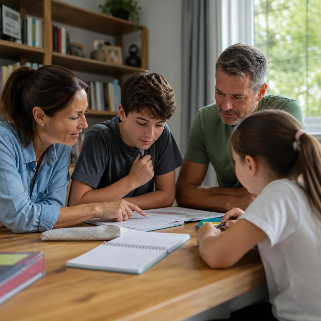 Family learning together around a table
