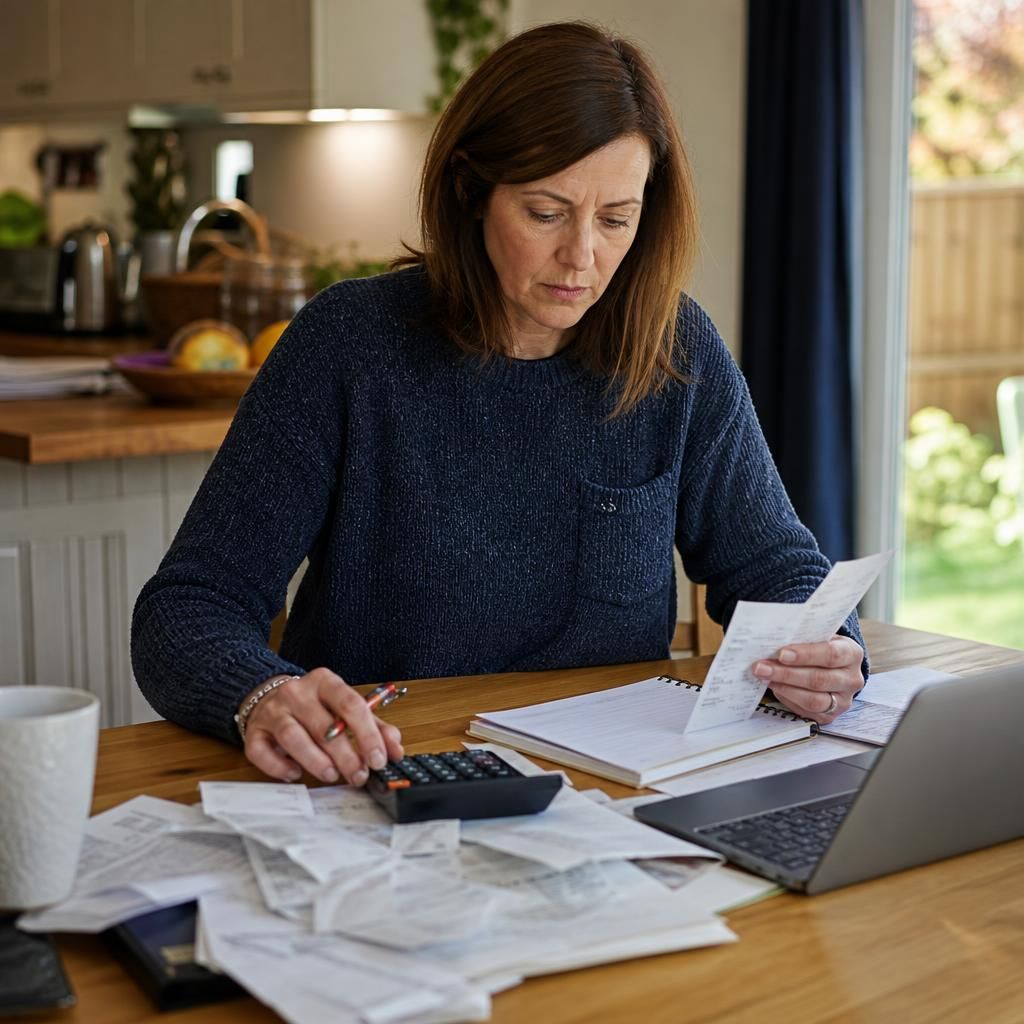 Foster carer reviewing household receipts and placement-related expenses
