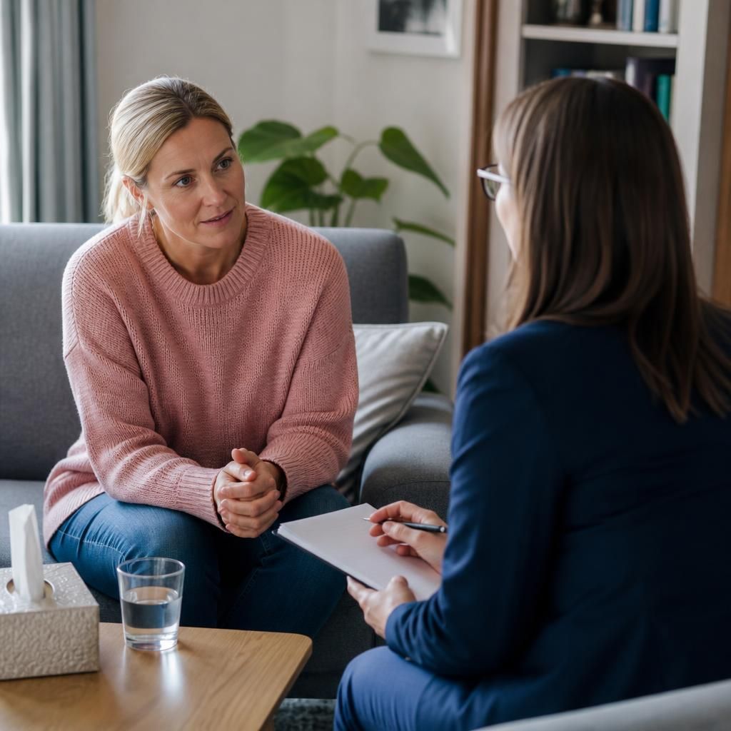 Foster parent discussing support with a professional at home