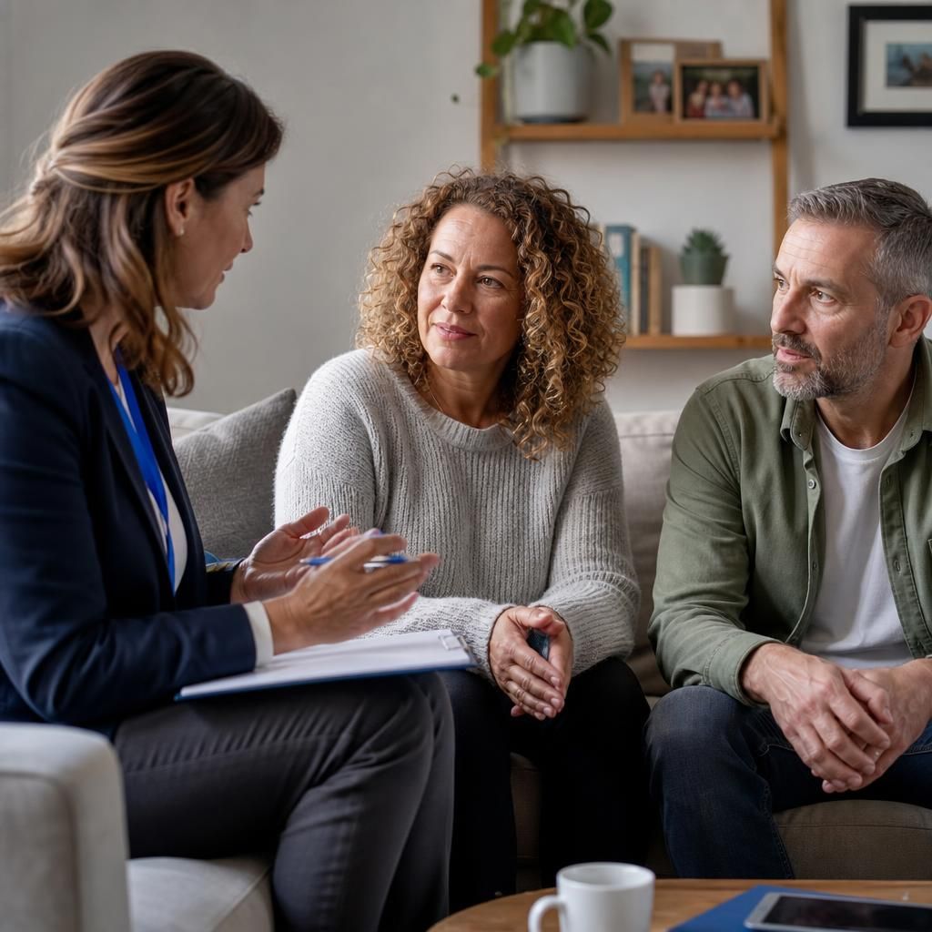 Foster carer discussing a child’s changing care needs with a social worker