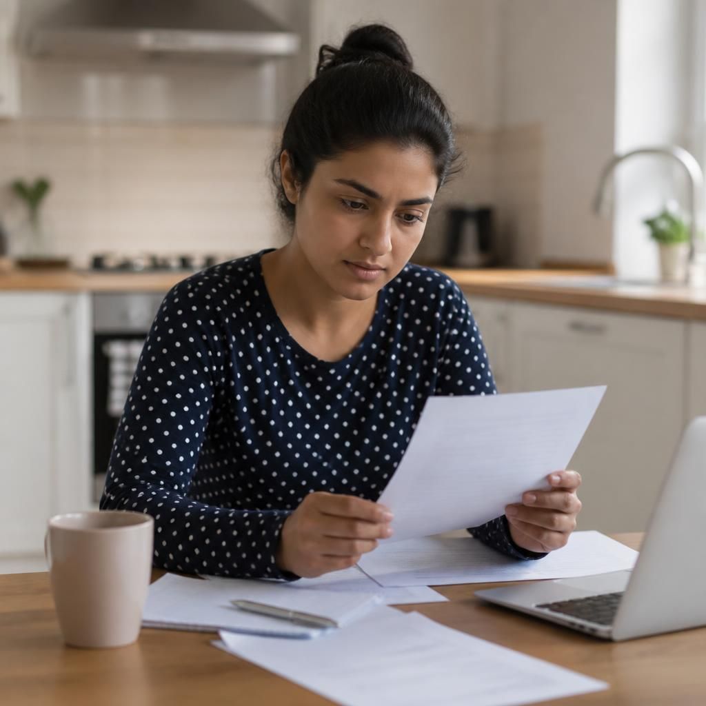 Tenant reviewing a tenancy agreement at a kitchen table